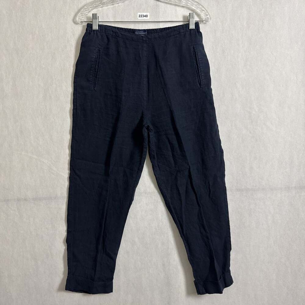 Elemente Clemente Women's Size 1 Solid Blue Linen Pull On Tapered Cropped Pants